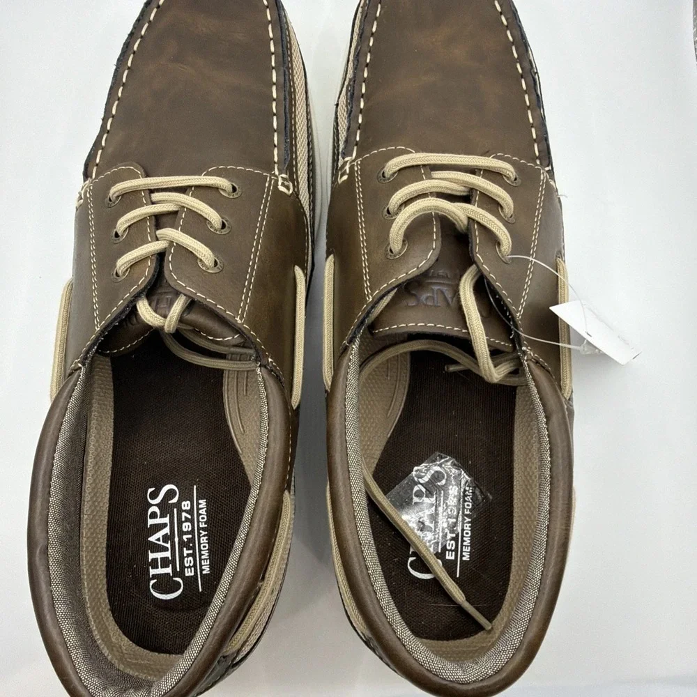 Chaps Memory Foam Comfort Flexible Boat Shoes Brown Lace Up Size 10